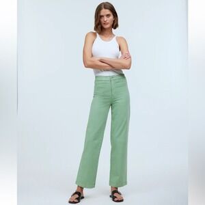 Madewell The Petite Emmett Wide-Leg Crop Pant in Pistachio Green Sz‎ 33P NEW